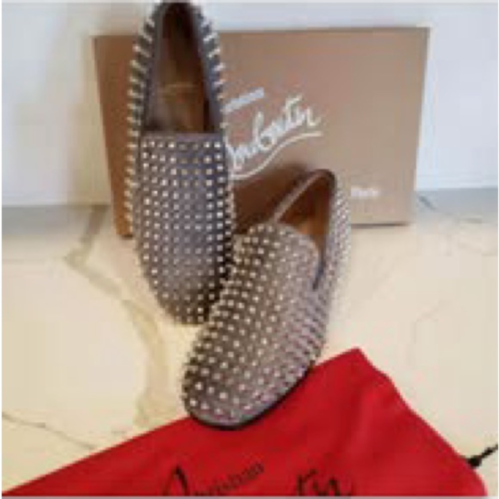 Christian Louboutin Gray Spiked Loafers